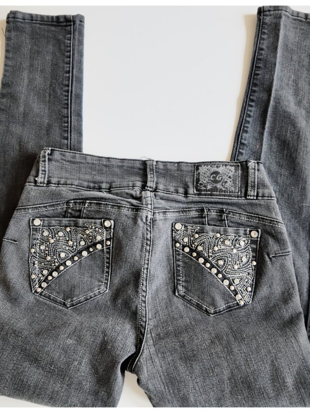 Y2K embelished super skinny black denim jeans size 7 2000s goth